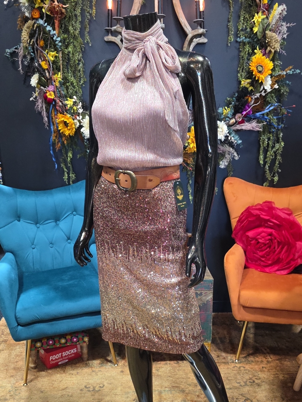 Nine West Rose Gold Metallic Halter Top!